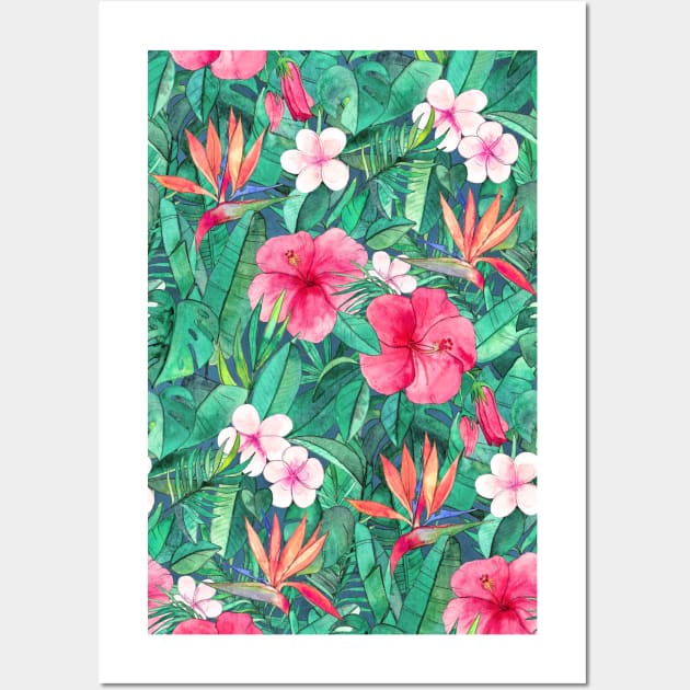 Classic Tropical Garden with Pink Flowers Wall Art by micklyn